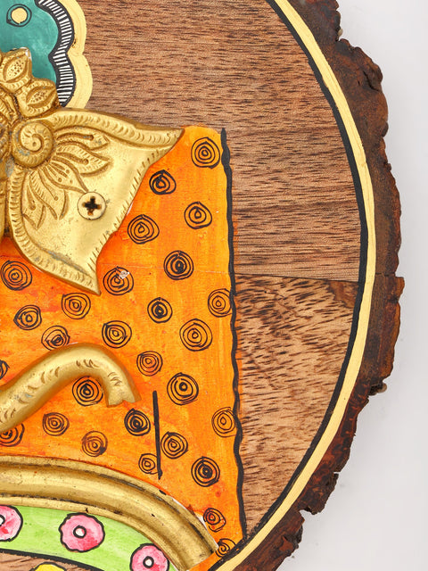 9" Hand-Painted Wood Framed Ganesha Face Statue | Wall Hanging