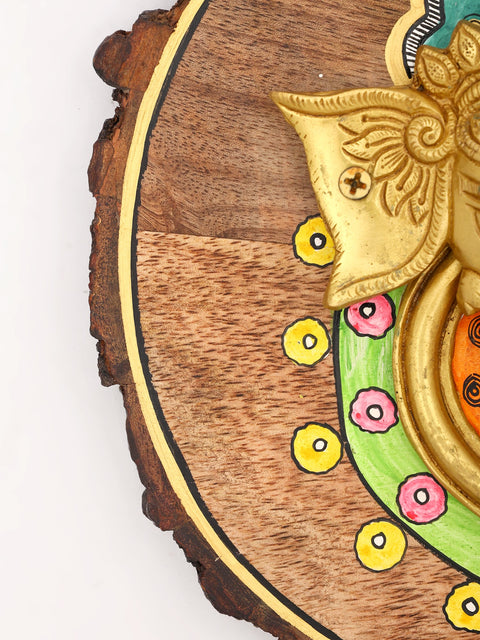 9" Hand-Painted Wood Framed Ganesha Face Statue | Wall Hanging