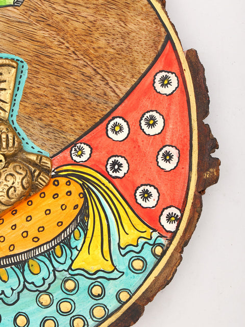9" Wall Hanging Ganesha | Hand-Painted Wood Framed Brass Sculpture