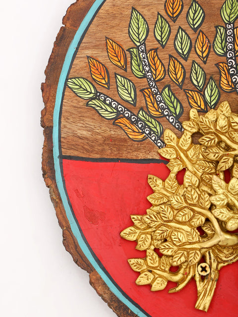 13" Hand-Painted Wood Framed Tree of Life in Brass | Wall Hanging | Home Decor