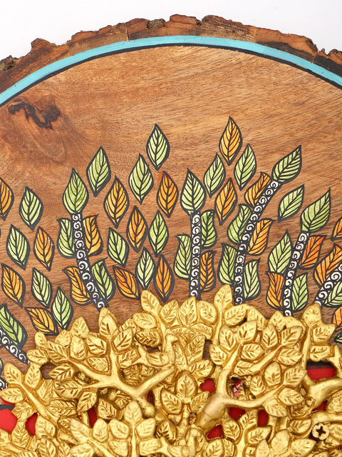 13" Hand-Painted Wood Framed Tree of Life in Brass | Wall Hanging | Home Decor