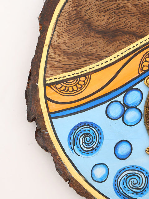 9" Handcrafted Wooden Wall Art with Brass Turtle | Home Decor