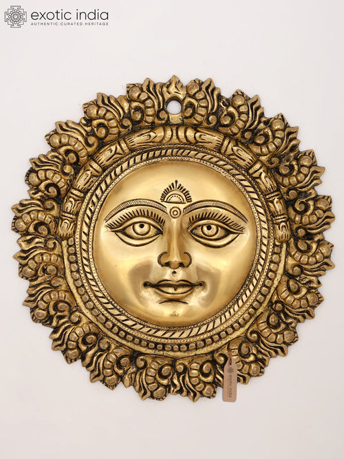 10" Lord Surya Sun God Brass Wall Hanging Statue