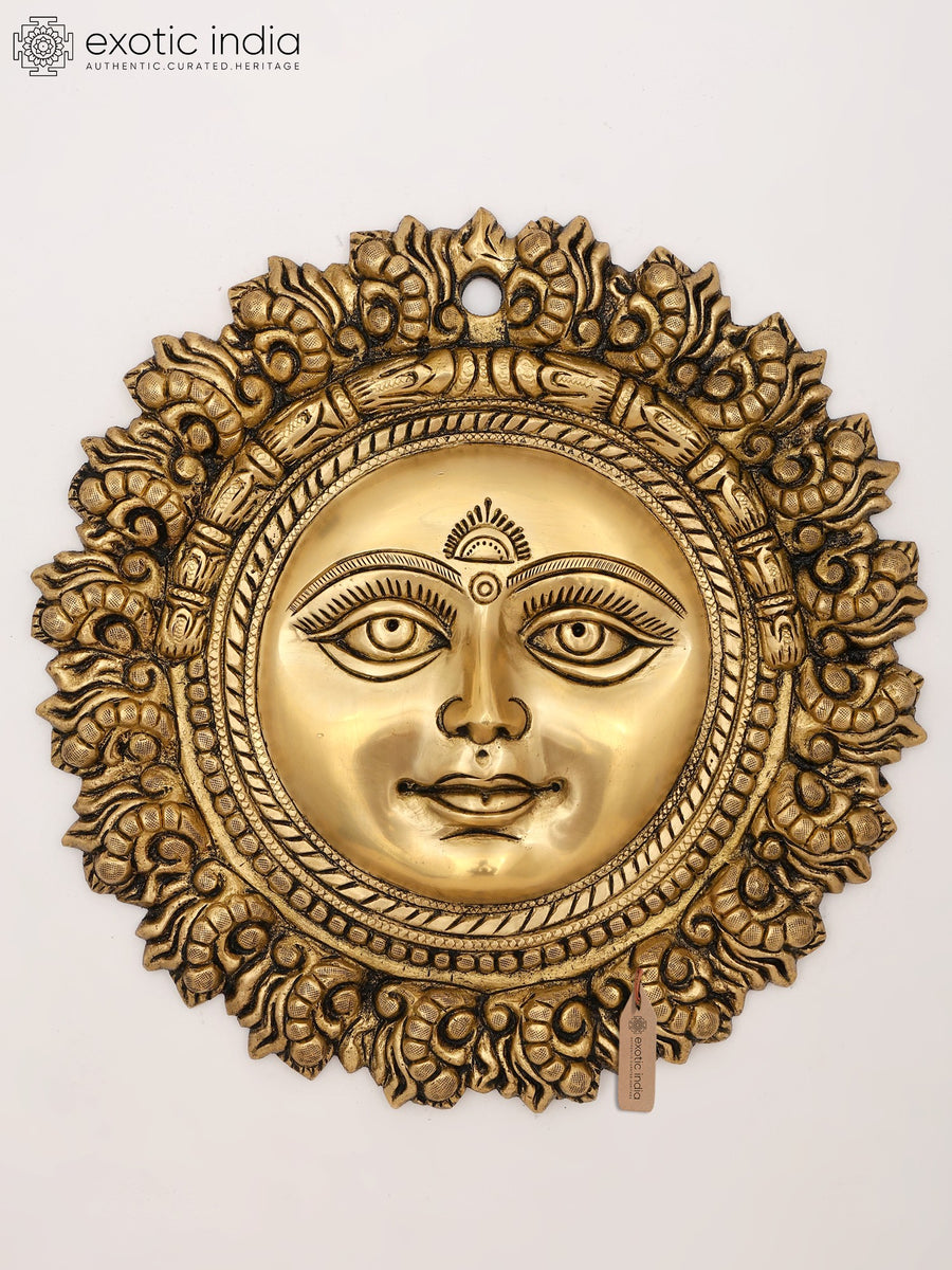 10" Lord Surya Sun God Brass Wall Hanging Statue
