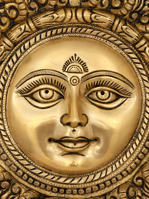10" The Sun God - Lord Surya | Wall Hanging Brass Statue