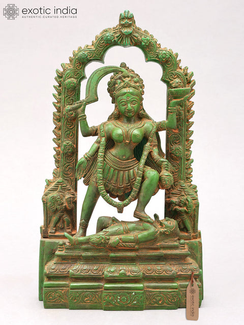 11" Goddess Kali Standing on Lord Shiva | Brass Statue