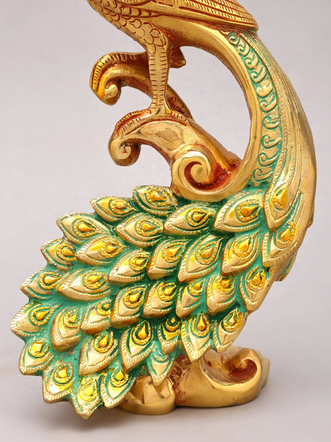 12" Brass Peacock with Beautiful Long Tail | Home Decor