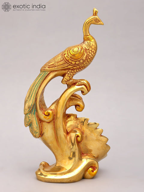 12" Brass Peacock with Beautiful Long Tail | Home Decor