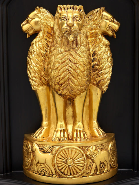 16" Brass National Emblem of India on Wood Base | Wall Hanging