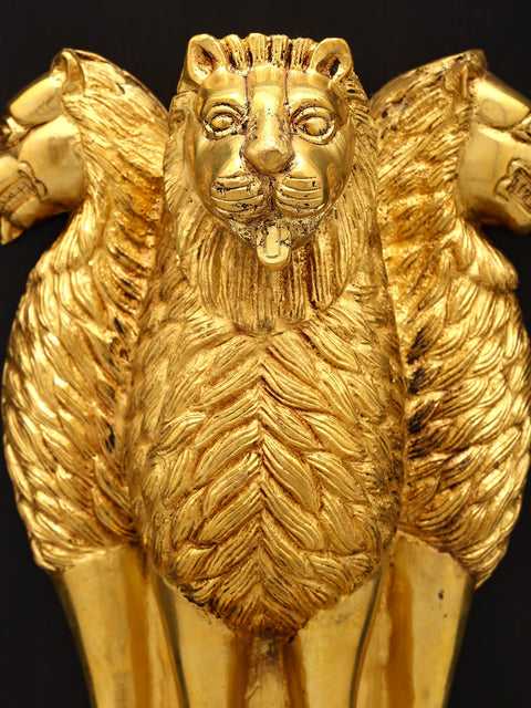 16" Brass National Emblem of India on Wood Base | Wall Hanging