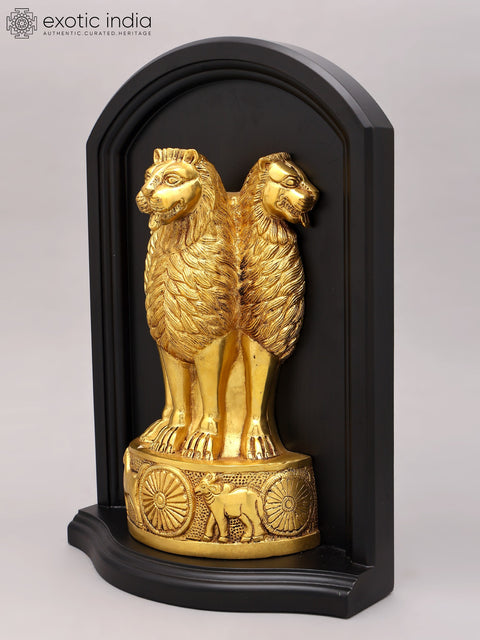 16" Brass National Emblem of India on Wood Base | Wall Hanging