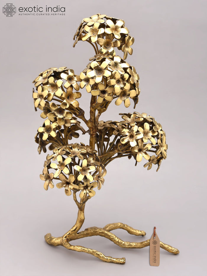 17" Golden Blossom Tree Brass Sculpture for Home Decor