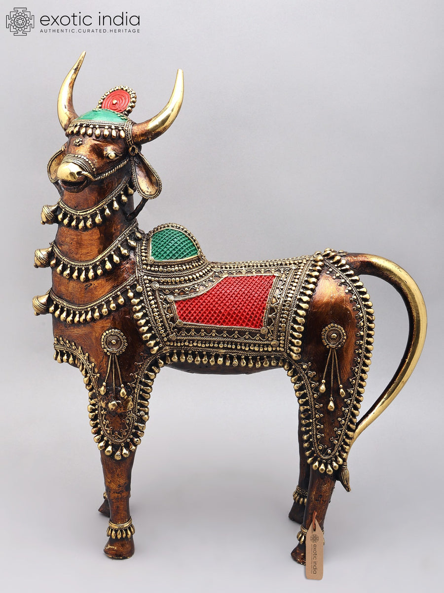 21" Tribal Nandi Dhokra Brass Statue - Shiva's Sacred Vahana