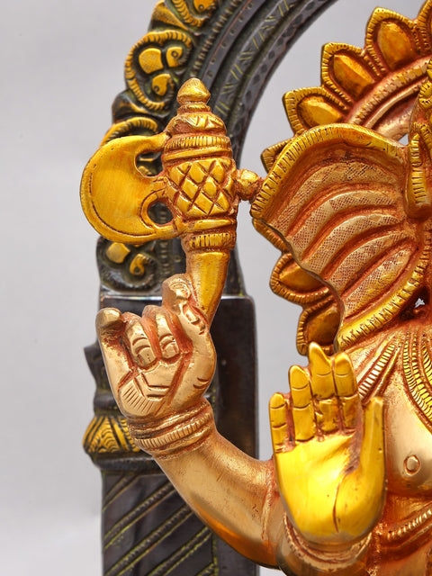16" Blessing Lord Ganesha Seated on Singhasan | Brass Statue