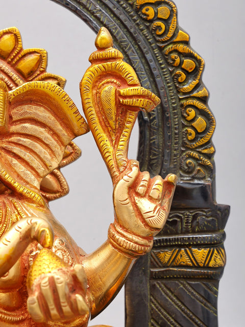 16" Blessing Lord Ganesha Seated on Singhasan | Brass Statue