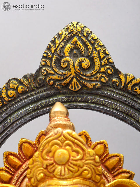 16" Blessing Lord Ganesha Seated on Singhasan | Brass Statue