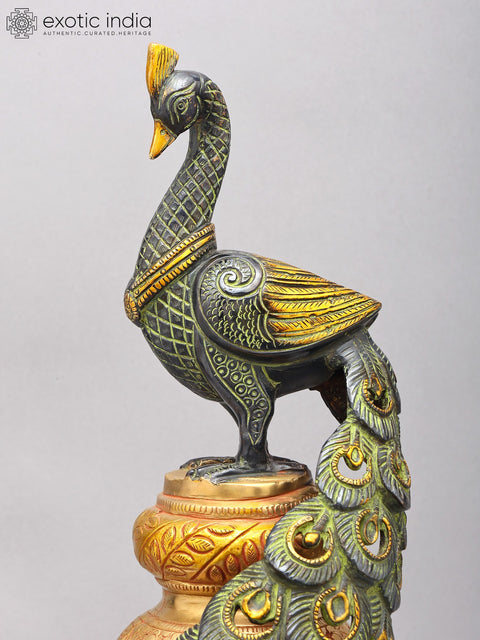 20" Decorative Brass Peacock with Beautiful Long Tail | Home Decor
