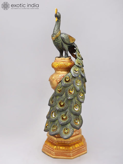 20" Decorative Brass Peacock with Beautiful Long Tail | Home Decor
