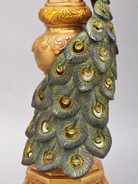 20" Decorative Brass Peacock with Beautiful Long Tail | Home Decor