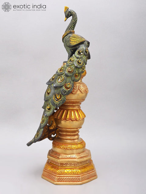 20" Decorative Brass Peacock with Beautiful Long Tail | Home Decor