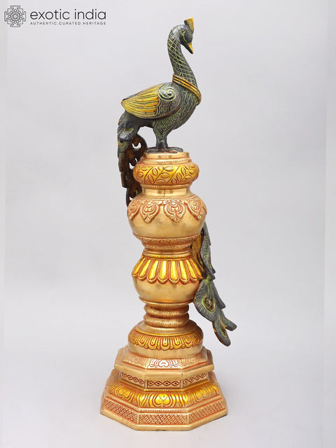 20" Decorative Brass Peacock with Beautiful Long Tail | Home Decor