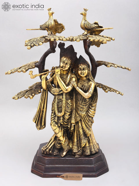 18" Fluting Radha Krishna Under The Kadamba Tree | Brass Statue