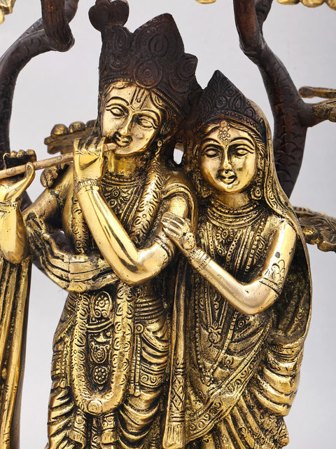 18" Fluting Radha Krishna Under The Kadamba Tree | Brass Statue