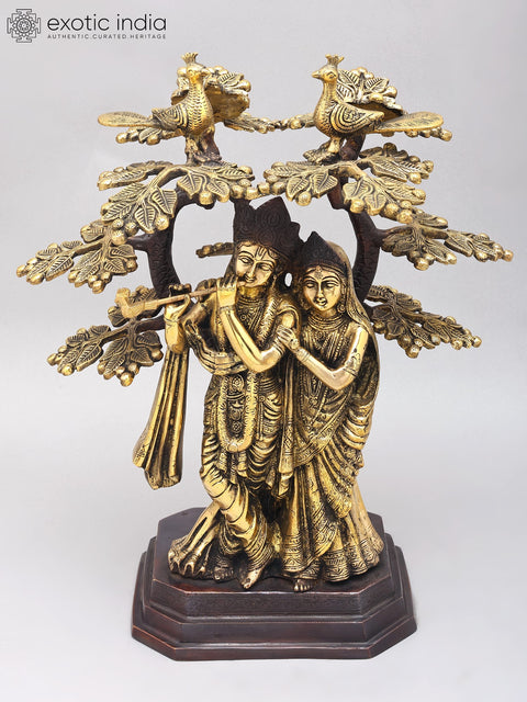 18" Fluting Radha Krishna Under The Kadamba Tree | Brass Statue