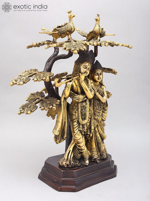 18" Fluting Radha Krishna Under The Kadamba Tree | Brass Statue