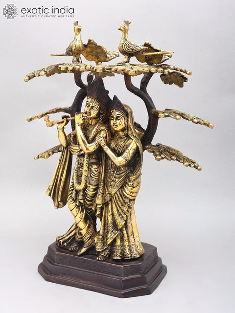 18" Fluting Radha Krishna Under The Kadamba Tree | Brass Statue