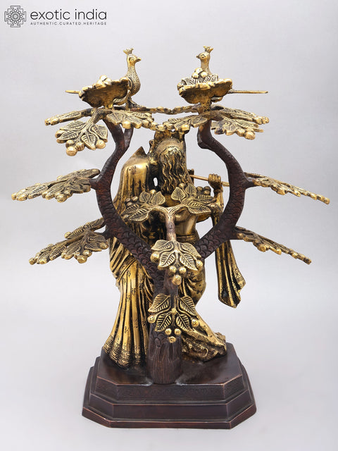 18" Fluting Radha Krishna Under The Kadamba Tree | Brass Statue
