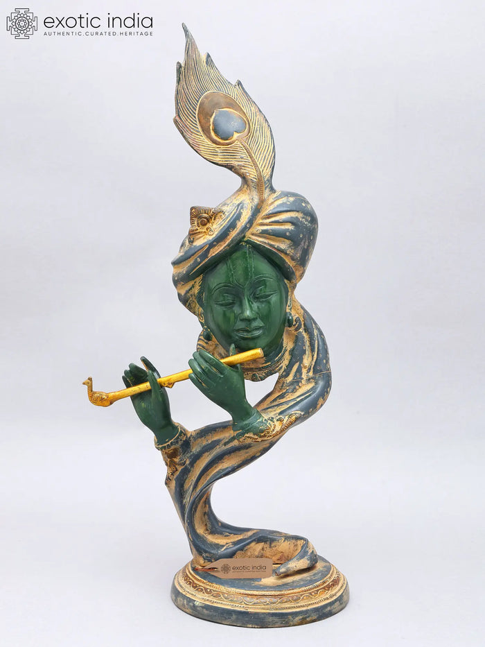 20" Stylized Modern Krishna Playing Flute Brass Statue
