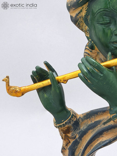 20" Stylized Modern Krishna Playing Flute | Brass Statue