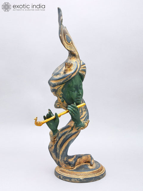 20" Stylized Modern Krishna Playing Flute | Brass Statue