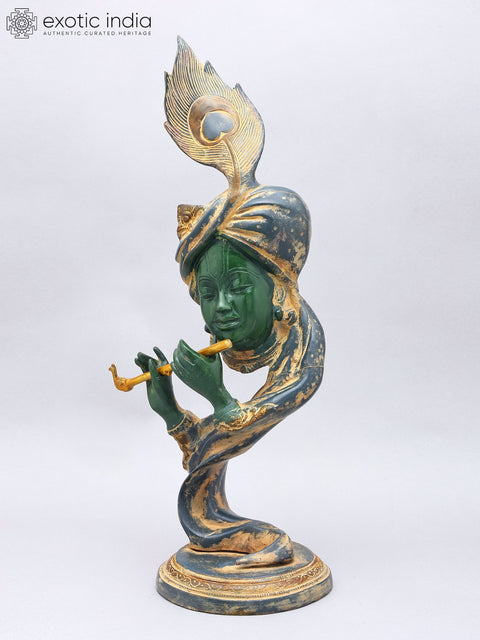 20" Stylized Modern Krishna Playing Flute | Brass Statue