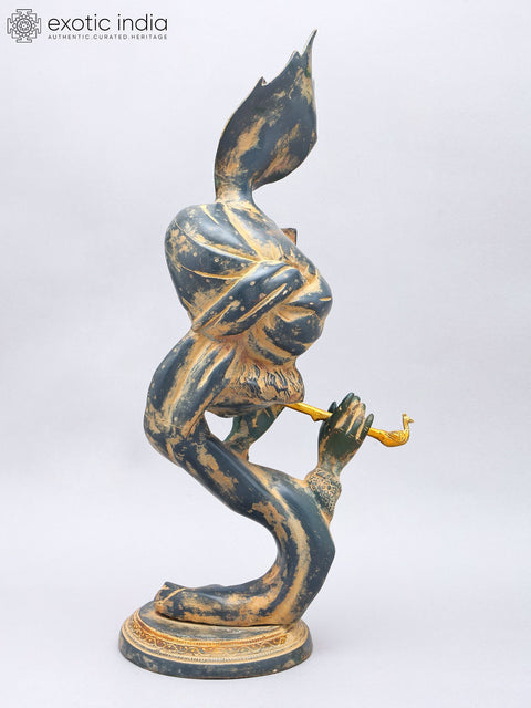 20" Stylized Modern Krishna Playing Flute | Brass Statue