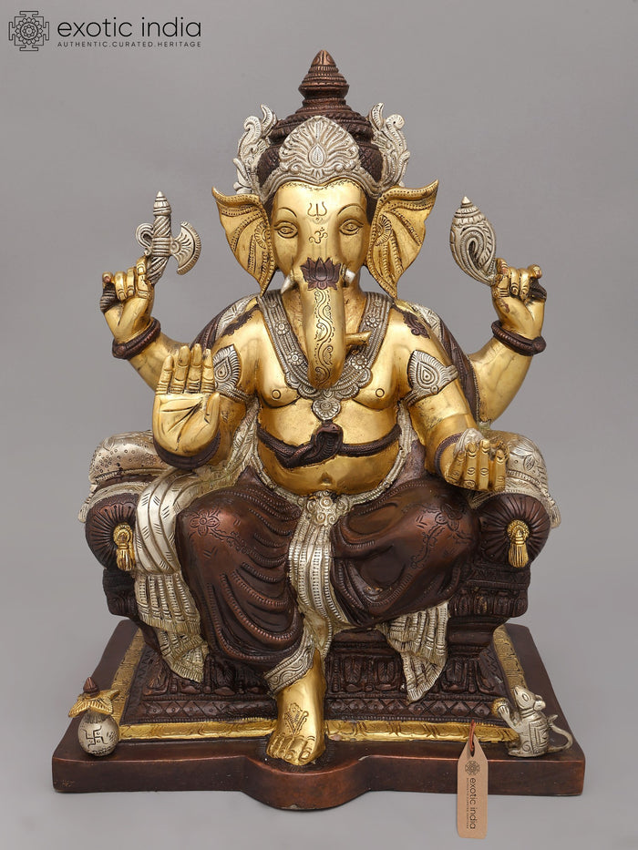 18" Four Armed Ganesha Brass Statue for Pooja