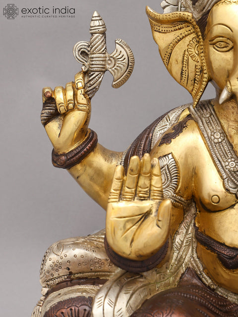 18" Four Armed Blessing Lord Ganesha | Brass Statue