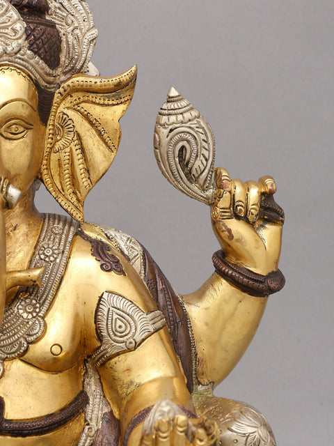 18" Four Armed Blessing Lord Ganesha | Brass Statue