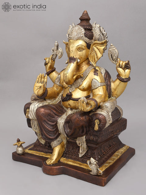 18" Four Armed Blessing Lord Ganesha | Brass Statue