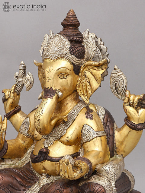 18" Four Armed Blessing Lord Ganesha | Brass Statue