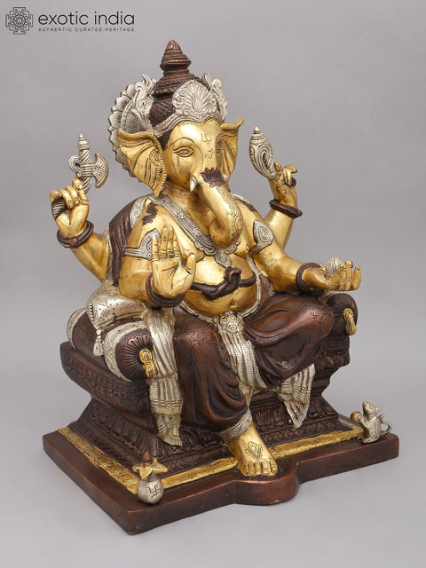 18" Four Armed Blessing Lord Ganesha | Brass Statue