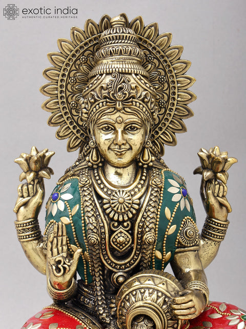 12" Superfine Blessing Goddess Lakshmi | Brass Statue with Inlay Work