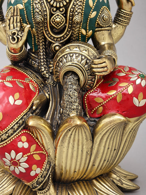 12" Superfine Blessing Goddess Lakshmi | Brass Statue with Inlay Work