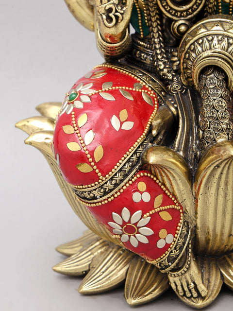 12" Superfine Blessing Goddess Lakshmi | Brass Statue with Inlay Work