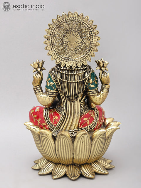 12" Superfine Blessing Goddess Lakshmi | Brass Statue with Inlay Work
