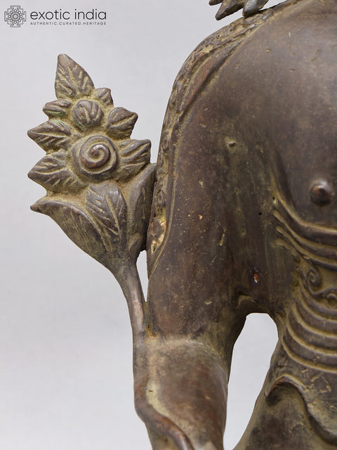 17" Crowned Medicine Buddha | Brass Statue on Wood Base