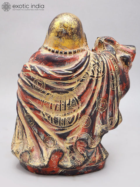 10" Laughing Buddha with Wealth Bag & Gold Bowl l Feng Shui Wealth Idol