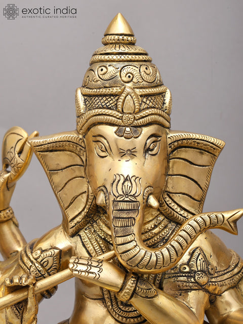 18" Eight Armed Lord Ganesha Dancing on Mushak | Brass Statue