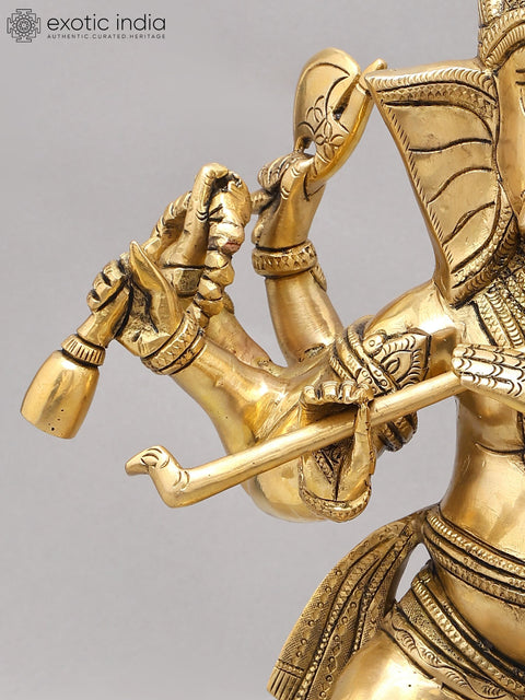 18" Eight Armed Lord Ganesha Dancing on Mushak | Brass Statue